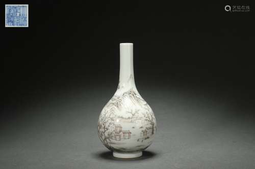 Ink Colored Gall-shaped Vase with Landscape Design, Qianlong...