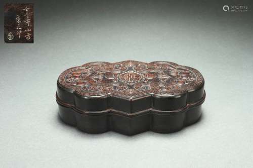 Red Sandalwood Covered Box with “SHOU”(Longevity) Chinese Ch...