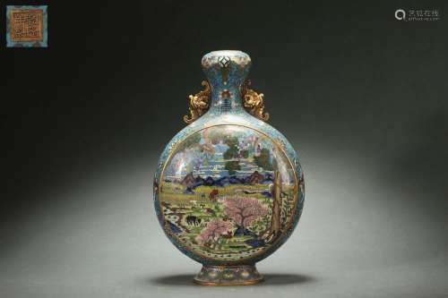 Cloisonne Moon Vase, Qianlong Reign Period, Qing Dynasty清乾...