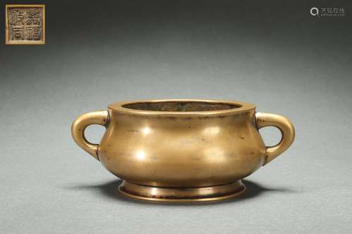 Bronze Censer with YOU Dragon Design, Qing Dynasty清代 蚰龙耳...