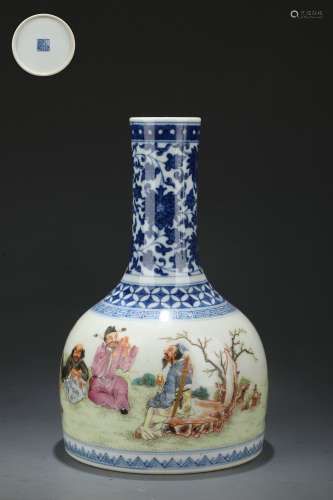 Famille Rose Bell-shaped ZUN-vase with Figure Stories Design...