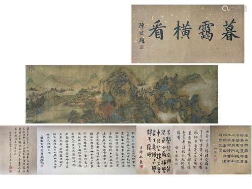 Green Landscape, Silk Hand Scroll, Yan Wengui燕文贵 青绿山水...