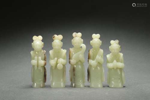 A Set Jade Tomb Figures of Musician玉乐佣一组