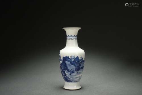 Blue-and-white Vase with Landscape and Figure Stories Design...