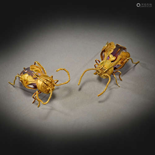 Qing Dynasty of China,Pure Gold Inlaid Crystal Cricket