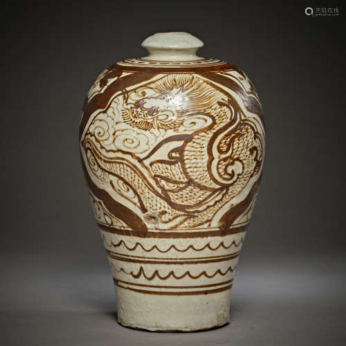 Song Dynasty of China,Zizhou Kiln Dragon Pattern Prunus Vase
