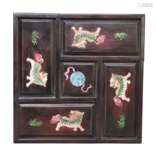 Qing Dynasty,Red Sandalwood Five Blessings Case