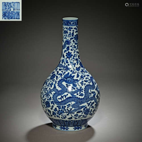 Qing Dynasty of China,Blue and White Dragon Pattern Bile Bot...