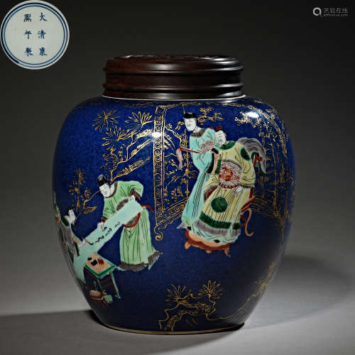Qing Dynasty of China,Ji-Blue Glaze Plus Multicolored Charac...