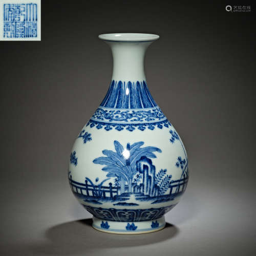Qing Dynasty of China,Blue and White Jade Pot Spring Bottle
