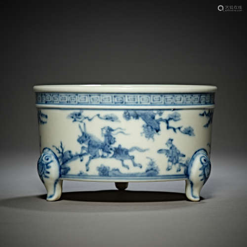 Qing Dynasty of China,Blue and White Three-Lagged Furnace
