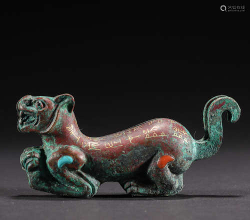 CHINESE BRONZE WRONG GOLDEN TIGER SYMBOL, HAN DYNASTY
