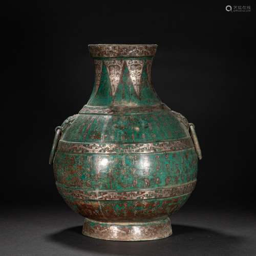 CHINESE BRONZE WRONG GOLD AND SILVER AMPHORA, HAN DYNASTY