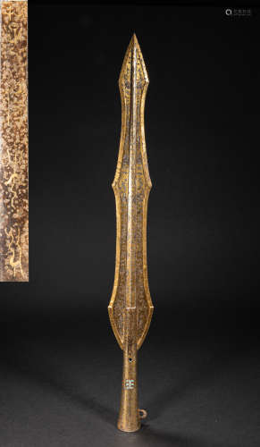 CHINESE BRONZE GOLD AND SILVER SPEAR, HAN DYNASTY