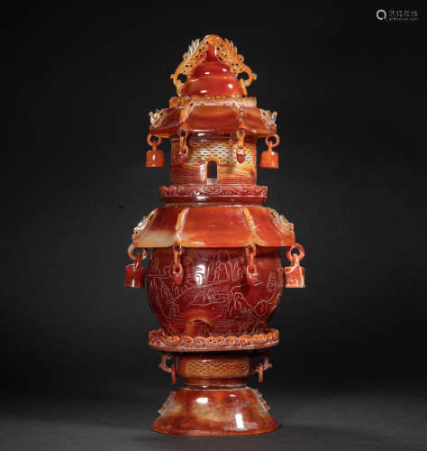 CHINESE AGATE PAGODA, QING DYNASTY