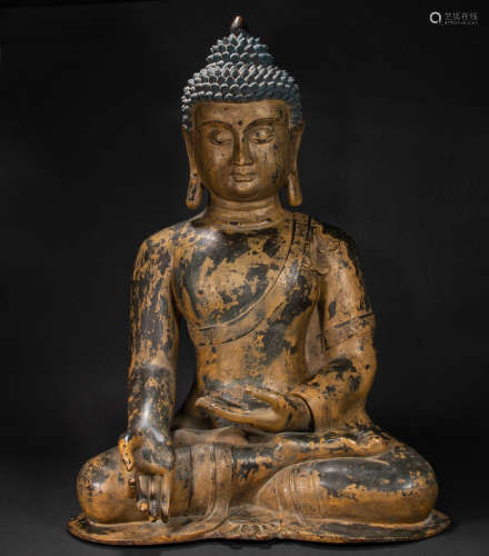 CHINESE BRONZE AND GOLD BUDDHA STATUE, MING DYNASTY