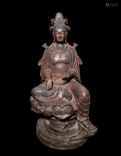 CHINESE BRONZE LACQUERED GOLD BUDDHA STATUE, LIAOJIN PERIOD