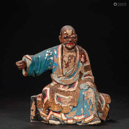 CHINESE CLAY SCULPTURE PAINTED BUDDHA STATUE, QING DYNASTY