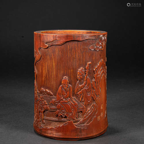 CHINESE BAMBOO CARVING PEN HOLDER, QING DYNASTY
