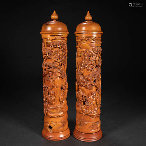 A PAIR OF CHINESE BOXWOOD INCENSE STICKS, QING DYNASTY