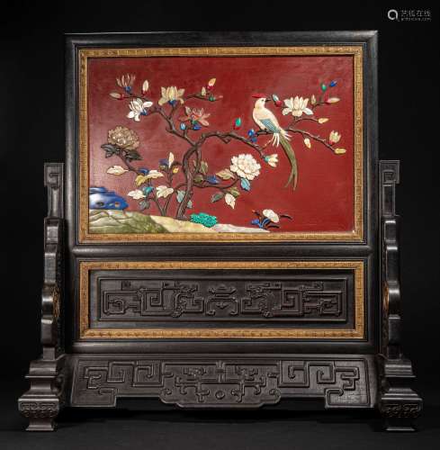 CHINESE LACQUERWARE INLAID WITH MULTI