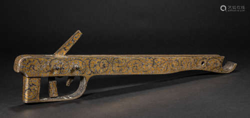 CHINESE BRONZE WRONG GOLD AND SILVER CROSSBOW MACHINE, HAN D...