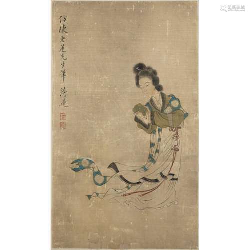 JIANG LIAN (CHINESE 1796-) INK PAINTING DEPICTING A BEAUTY, ...