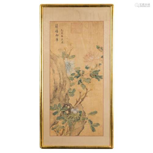 INK PAINTING OF PEONIES ATTRIBUTED TO EMPRESS DOWAGER CIXI (...