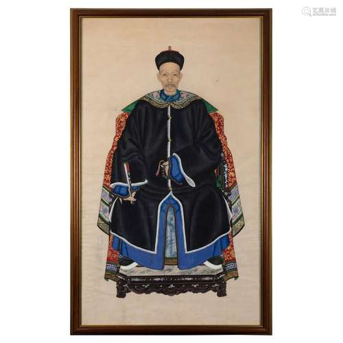 TWO ANCESTOR PORTRAIT PAINTINGS QING DYNASTY, 19TH CENTURY