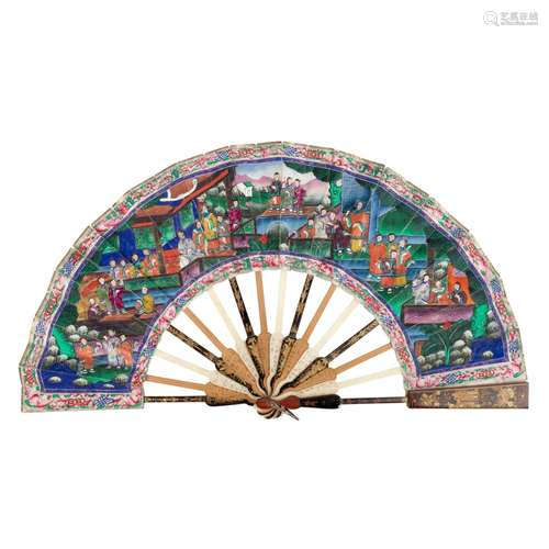 Y CANTON LACQUERED, WOOD, IVORY AND PAPER 'TELESCOPIC' FAN Q...