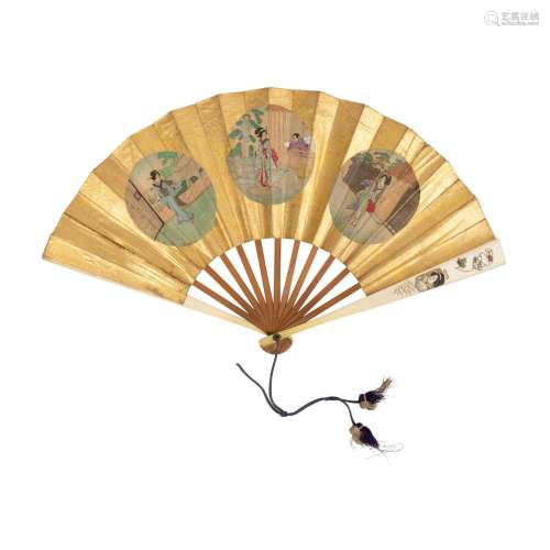 Y JAPANESE PAPER AND IVORY FAN MEIJI PERIOD