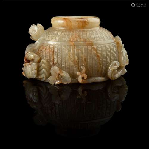 CELADON JADE 'FISH CAGE' BRUSH WASHER QING DYNASTY, 19TH CEN...