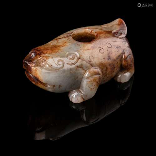 CELADON JADE WITH RUSSET SKIN 'TIGER' WATER POT QING DYNASTY...