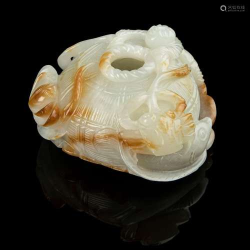 WHITE JADE WITH RUSSET SKIN CARVING OF WATER POT QING DYNAST...