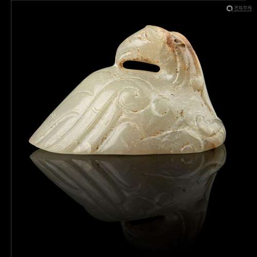 WHITE JADE 'TURTLEDOVE' STAFF HEAD WESTERN HAN DYNASTY