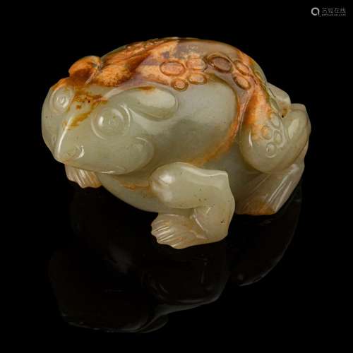 CELADON JADE WITH RUSSET SKIN CARVING OF A TOAD MING DYNASTY...