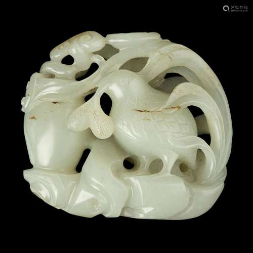 PALE CELADON JADE CARVING OF 'QUAIL AND VASE ' PENDANT MING ...