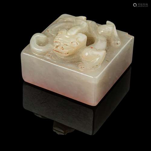 WHITE JADE 'CHI DRAGON' SQUARE SEAL QING DYNASTY, 18TH CENTU...