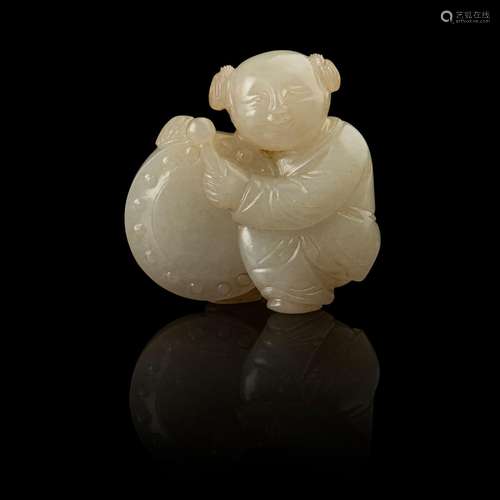 WHITE JADE CARVING OF A BOY PLAYING DRUM QING DYNASTY, 18TH ...