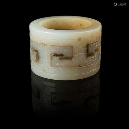 ARCHAIC STYLE WHITE JADE CARVING OF A CYLINDER QING DYNASTY,...