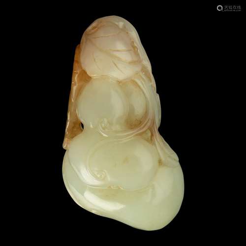 WHITE JADE WITH RUSSET SKIN CARVING 'DOUBLE-GOURD WITH BAT' ...