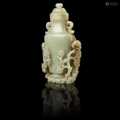 CELADON JADE CARING OF A LIDDED VASE QING DYNASTY, 19TH CENT...