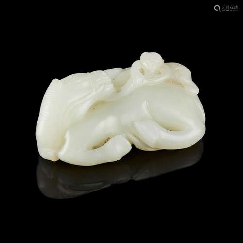 PALE CELADON JADE 'MONKEY ON HORSE' CARVING QING DYNASTY, 19...