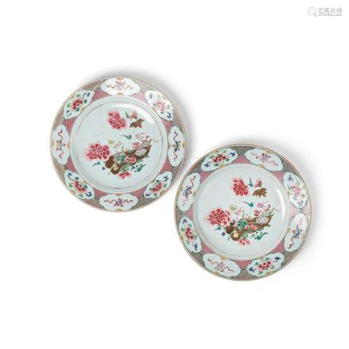 PAIR OF FAMILLE ROSE 'COVERT EIGHT IMMORTALS' PLATES QING DY...