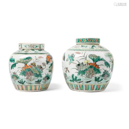 TWO FAMILLE VERTE GINGER JARS AND COVERS QING DYNASTY, 19TH ...