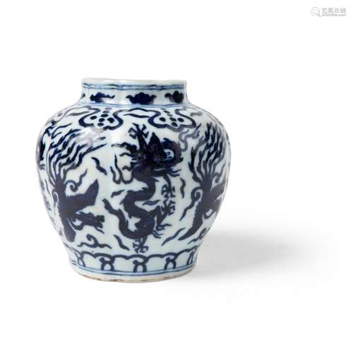 BLUE AND WHITE 'DRAGON AND PHOENIX' JAR WANLI MARK BUT LATER