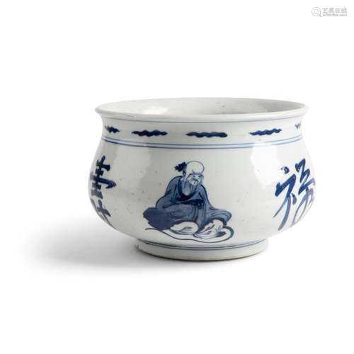 BLUE AND WHITE 'THREE STAR GODS' CENSER QING DYNASTY, 18TH C...