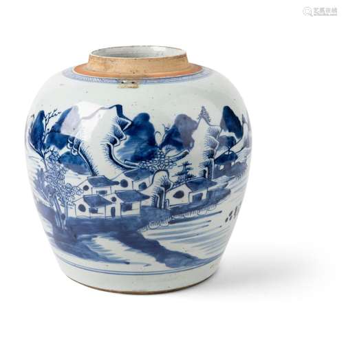 BLUE AND WHITE 'LANDSCAPE' GINGER JAR QING DYNASTY, QIANLONG...