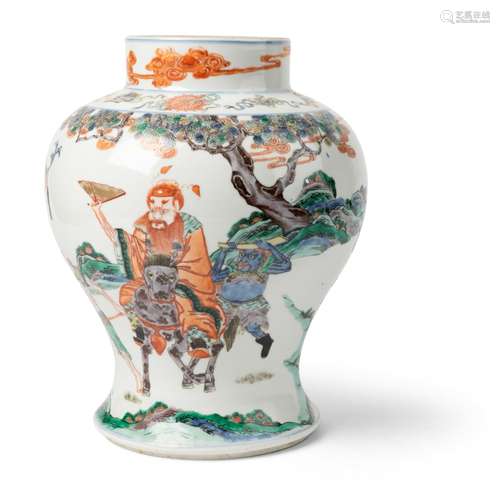 WUCAI 'ZHONG KUI AND SISTER' VASE QING DYNASTY, 19TH CENTURY