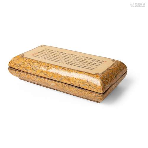 FAMILLE ROSE FAUX-MARBLE RECTANGULAR INK TRAY WITH COVER QIN...